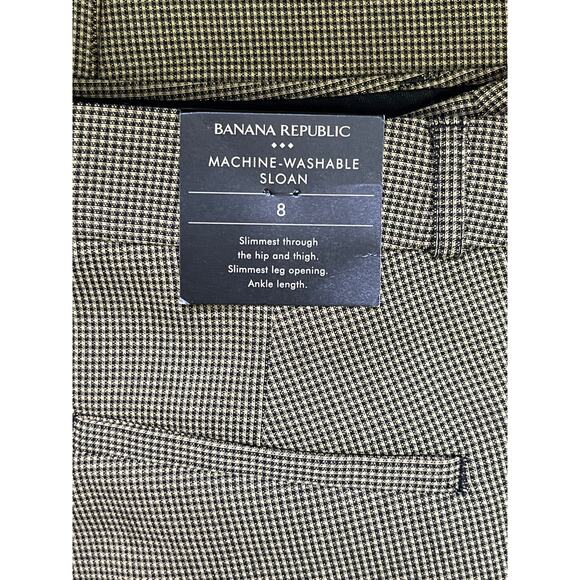 Banana Republic Sloan Machine-Washable Ankle Pants Brown Micro Check Size 8 NWT - Picture 8 of 12